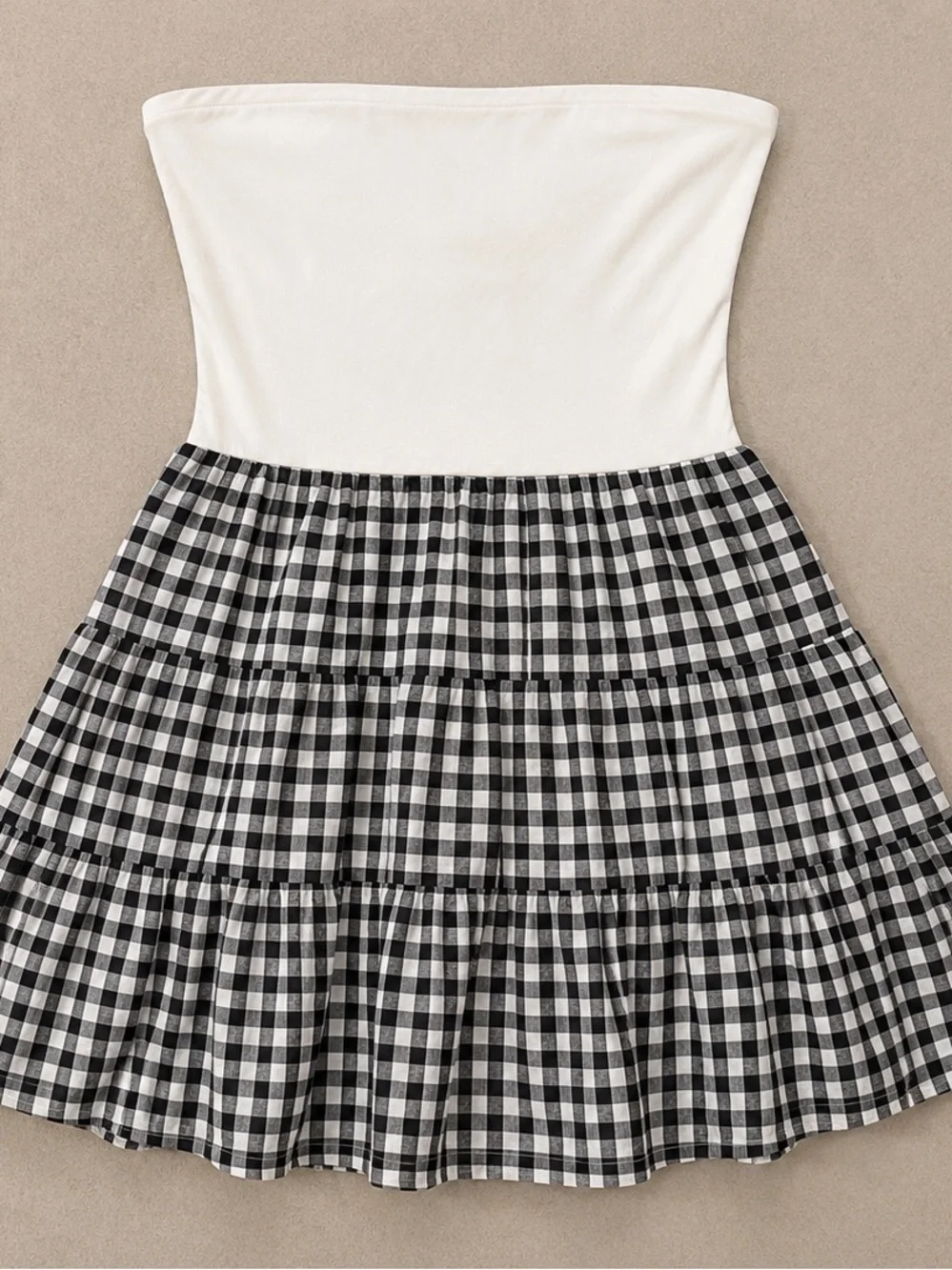 Thirty Thirty Strapless Gingham Tiered Mini Dress Size M Black White NWT - Picture 6 of 17